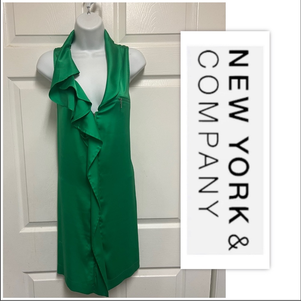 New York & Company Collection Emerald Sateen Ruffled Dress
